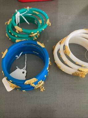 Gold-Embellished Blue Resin Bangle Bracelet Set - Women